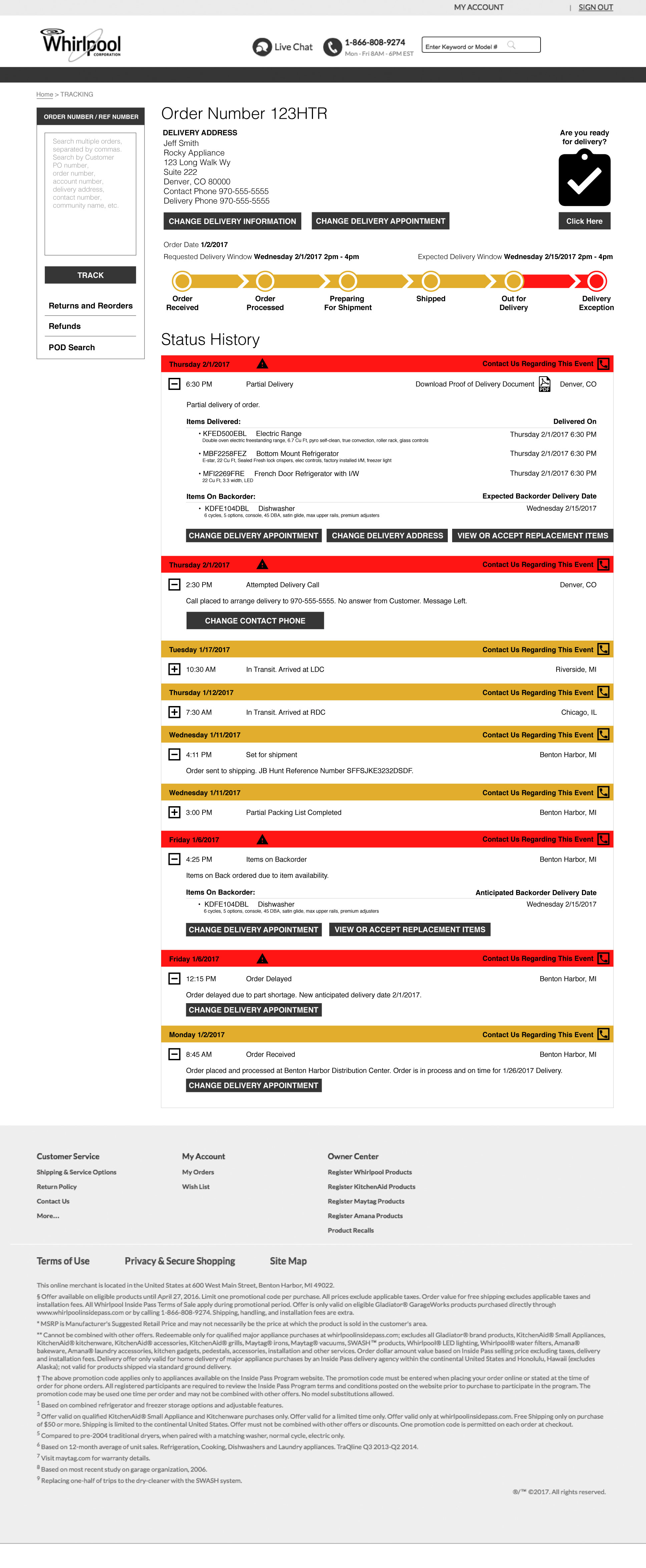 Whirlpool Home Delivery Tracker